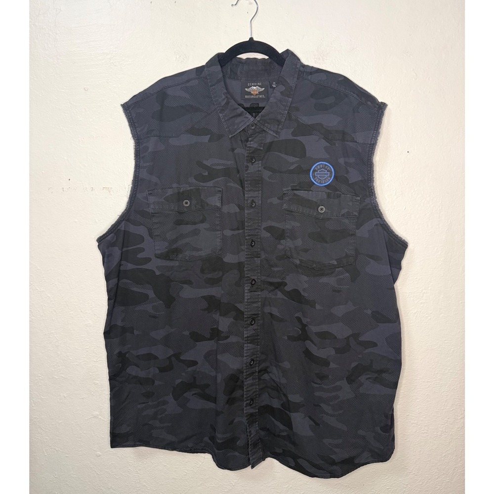 Harley Davidson Men's 3XL Button Down Blowout Sleeveless Muscle Shirt Camo Biker